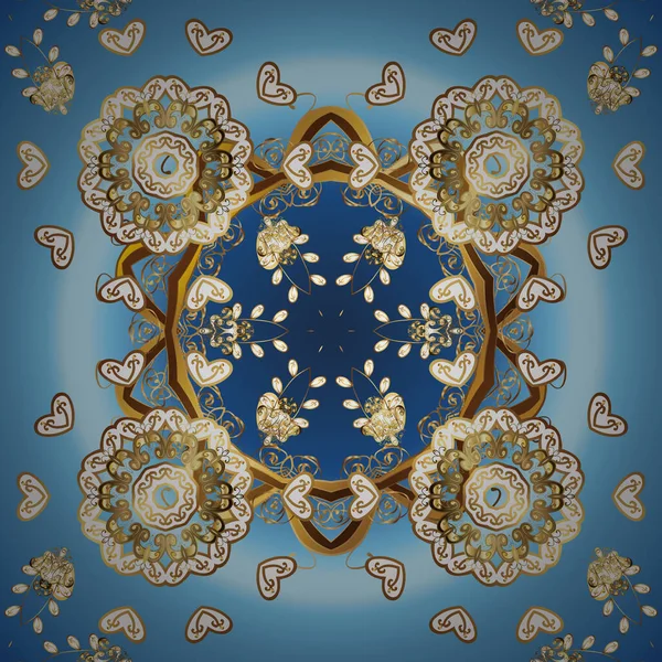 Класичний Векторний Золотий Візерунок Традиційний Орієнтальний Орнамент Візерунок Білому Синьому — стоковий вектор