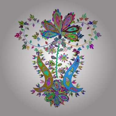 Şirin desenler çiziyor. Güzel geçmiş. Vektör - stok. Beyaz, yeşil ve mavi renkte. Çizim Güzel kumaş deseni.