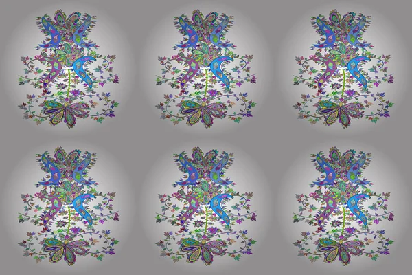 Kusursuz güzel kumaş deseni. Güzel geçmiş. Şirin desenler çiziyor. Raster - stok. Yeşil, mavi ve beyaz renkler.