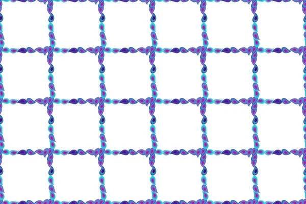 Illustration in blue, violet and white colors. Doodle frame. Seamless pattern. Raster illustration.