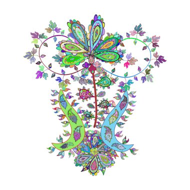 Güzel kumaş deseni çiz. Şirin desenler çiziyor. Güzel geçmiş. Yeşil, mavi ve beyaz renklerde. Vektör - stok.