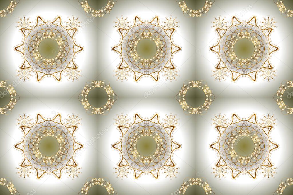 Golden element on neutral and gray colors. Gold Wallpaper on texture background.Damask pattern repeating background. Gold neutral and gray floral ornament in baroque style.