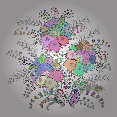 Renkli grunge soyut arka planda Coloblue, beyaz ve nötr çiçeklerle gelişir. Parmak izi, kumaş, eskizler, tekstil için vektör dokusu. Nakış desenli çiçek deseni..