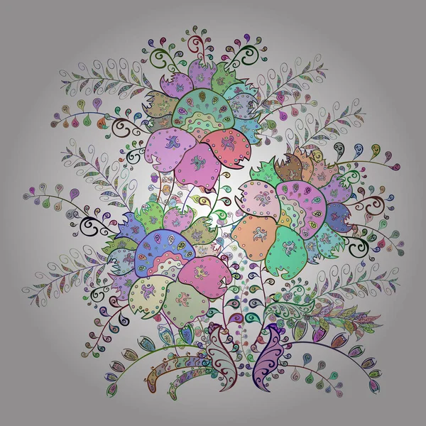 Renkli grunge soyut arka planda Coloblue, beyaz ve nötr çiçeklerle gelişir. Parmak izi, kumaş, eskizler, tekstil için vektör dokusu. Nakış desenli çiçek deseni..