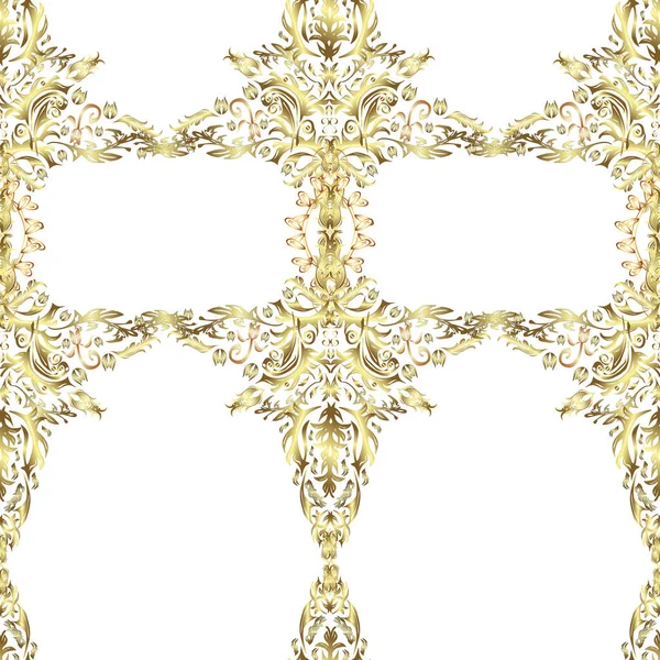 黄金の要素と白と中性色の黄金のパターン 装飾品だ 王室とビクトリア朝の概念 金のベクトルヴィンテージバロック花シームレスパターン — ストックベクタ