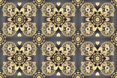 Altın desenli bukleler. Doğu tarzı arabesk. Raster altın desen. Altın elementlerle bej ve gri renkte desen.