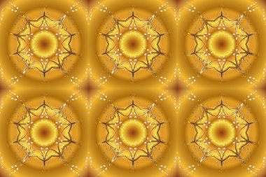 Raster oryantal süs. Turuncu ve sarı renklerde, altın elementlerle. Kusursuz altın desen.