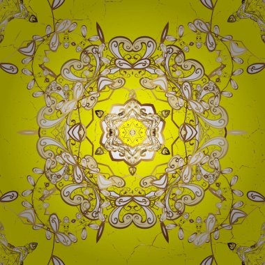 Kahverengi ve sarı renkler üzerinde geleneksel altın işlemeli şekil. Barok tarzında kusursuz bir doğulu süsü..