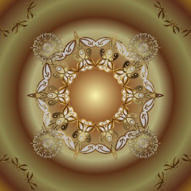 Kusursuz klasik vektör altın deseni. Geleneksel oryantasyon süsü. Klasik klasik klasik arka plan. Vektör çizimi. Kahverengi ve bej renklerde altın elementlerle pürüzsüz desen.