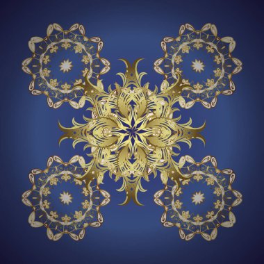 Mavi ve menekşe renklerinde altın desenli altın elementler. Barok tarzında kusursuz bir doğulu süsü. Vektör doğu süsü. Geleneksel klasik altın desen.