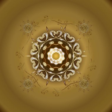 Geleneksel oryantasyon süsü. Sarı ve kahverengi renklerde altın elementlerle kusursuz desen. Klasik, kusursuz, kusursuz bir vektör. Klasik vintage arkaplan.