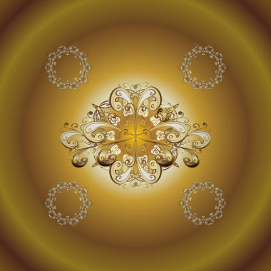 Sarı ve kahverengi renklerin çizimi. Vektör çizimi. Kusursuz. Klasik geleneksel çiçek motifli ve geometrik süslemeli renkli doğu mozaiği. Kenar çerçeveli desenli halı..