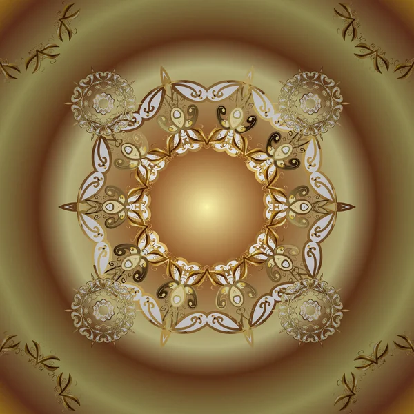 Kusursuz klasik vektör altın deseni. Geleneksel oryantasyon süsü. Klasik klasik klasik arka plan. Vektör çizimi. Kahverengi ve bej renklerde altın elementlerle pürüzsüz desen.