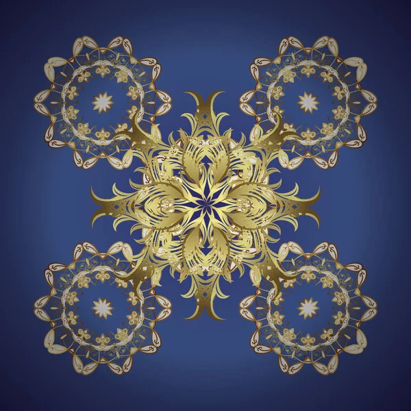 Mavi ve menekşe renklerinde altın desenli altın elementler. Barok tarzında kusursuz bir doğulu süsü. Vektör doğu süsü. Geleneksel klasik altın desen.
