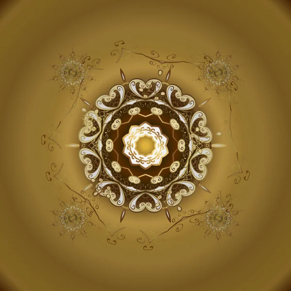 Tradycyjny Ornament Orientalny Płynny Wzór Żółto Brązowych Kolorach Złotymi Elementami — Wektor stockowy