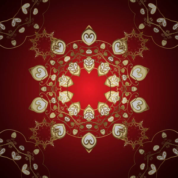 Damasco Oro Rojo Marrón Flor Floral Patrón Fondo Vector Decoración — Archivo Imágenes Vectoriales