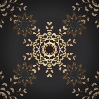 Altın şablon. Klasik çiçek dokusu. Kart, eskiz, ambalaj ve tekstil için klasik tasarım. Kusursuz desenli altın elementler. Gri, kahverengi ve beyaz renklerin kraliyet retro 'su. Vektör illüstrasyonu.