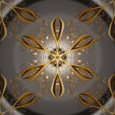 Vektör altın desen. Doğu tarzı arabesk. Kusursuz altın desenli bukleler. Vektör çizimi. Altın elementli kahverengi ve gri renkler.
