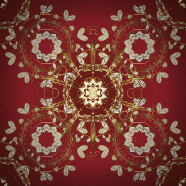 Vektör doğu süsü. Kusursuz altın desen. Altın desenli kırmızı, beyaz ve kahverengi altın elementler.