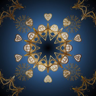 Kahverengi ve mavi renklerde altın elementler. Çiçek deseni. Barok eskizi, damask. Şık bir grafik desen. Kusursuz vektör arkaplanı.