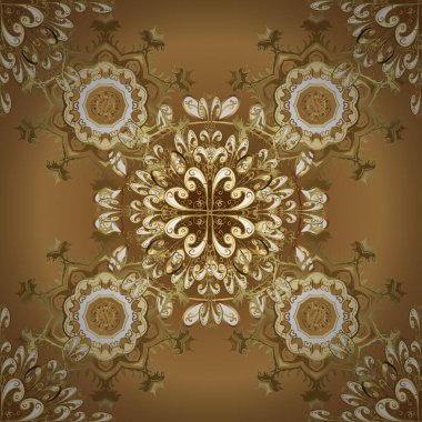 Barok tarzında kusursuz bir doğulu süsü. Kahverengi ve bej renklerde altın elementlerle geleneksel klasik altın vektör deseni.
