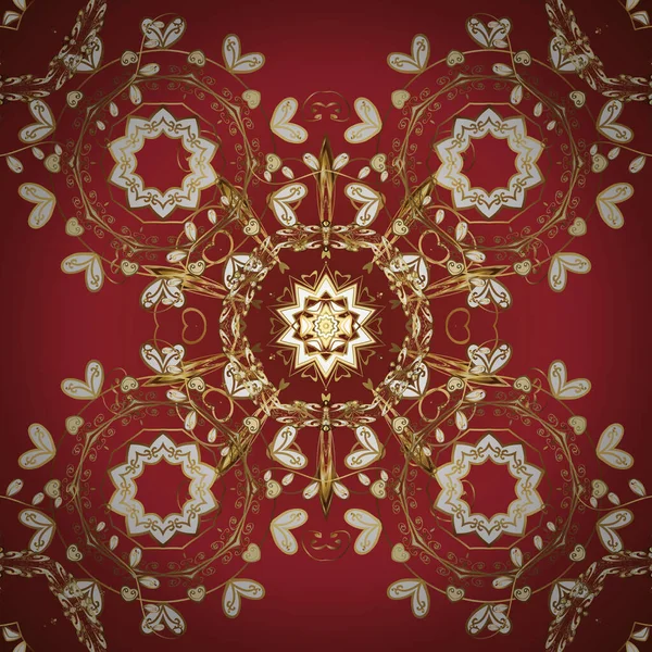 Vektor Orientalisches Ornament Nahtloses Goldenes Muster Goldenes Muster Auf Roten — Stockvektor
