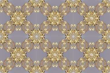 Gri ve nötr renklerde, altın çiçekli altın desenler. Senin tasarımın için, duvar kağıdı. Altın rengi, kusursuz çizim. Raster geometrik arkaplanı.