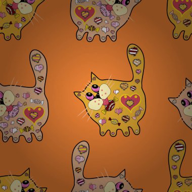 Soyut kedi motifi arka planı. Ultraviyole kumaş deseni. Vektör illüstrasyonu.