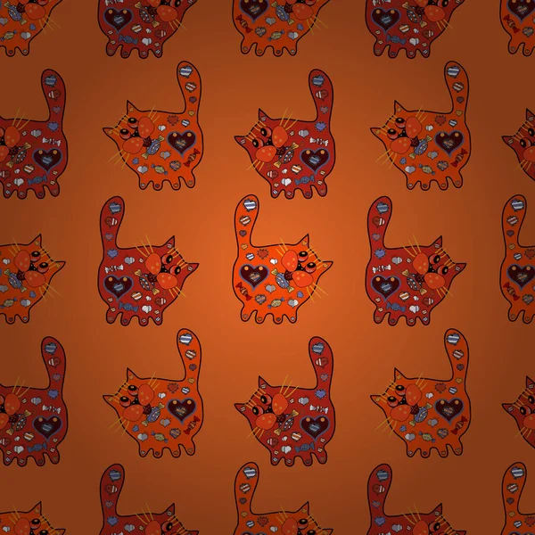 グリーティングカードの背景 ぬり絵 テキスタイルに使用できます ベクトル ヘンナ式 国境インドのペイズリー模様 シームレスな装飾プリント 民族の子猫タオル — ストックベクタ