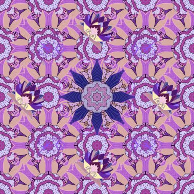 Mor, mor ve nötr renklerde. 3 boyutlu çiçekler, pürüzsüz. Vektör illüstrasyonu.