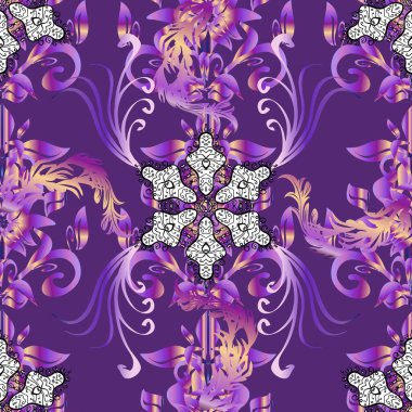 Beyaz, nötr ve mor renklerde. Vektör çizimi. Çiçekli güzel suluboya desen.