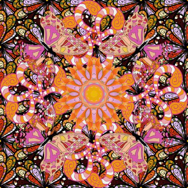 Vektör Henna dövme stili. Tekstil, tebrik kartı, boyama kitabı, telefon kılıfı baskısı için kullanılabilir. Kızılderili desenli desenli desenli şal deseni. Etnik Mandala süsü.