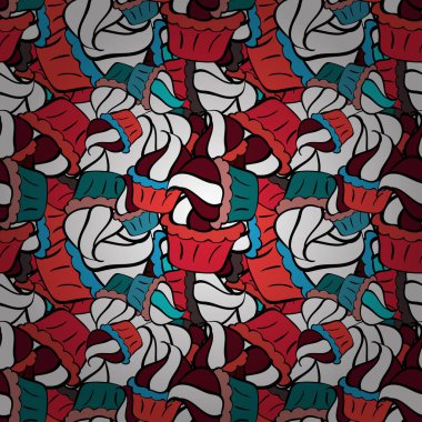 Vektör çizimi. Renkli ve farklı kekler. Ortasında tatlı saatler yazılı. Kırmızı, beyaz ve siyah izole edilmiş..