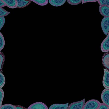 Elle çizilmiş çerçeve karalaması ile vektör arkaplan kusursuz desen. Kroşe çerçevesi mavi, siyah ve nötr sınırdan oluşur. Kusursuz..