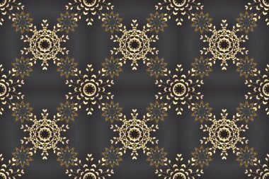 Beyaz, kahverengi ve gri yerine altın rengi klasik barok çiçekli desenler. Altın element beyaz, kahverengi ve gri renklerde. Süslü raster dekorasyonu. Lüks, kraliyet ve Viktorya dönemi konsepti.