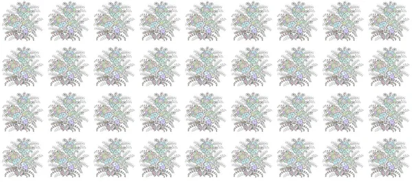 Raster illüstrasyonu. Çiçek buketleriyle klasik bir eskiz şekli. Tarafsız, gri ve beyaz renklerde.