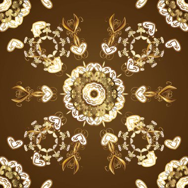 Süslü vektör dekorasyonu. Lüks, kraliyet ve Viktorya dönemi konsepti. Beyaz ve kahverengi yerine altın rengi klasik barok çiçek desenleri. Beyaz ve kahverengi renkler üzerine altın element.