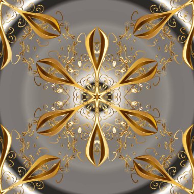 Kusursuz altın desen. Kahverengi ve gri renklerde altın elementlerle kusursuz desen. Vektör oryantal süsü.