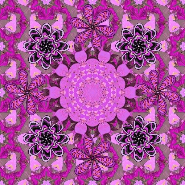 Mandala Abstrait Sur Une Couleur Rose Magenta Violet Illustration Vectorielle — Image vectorielle