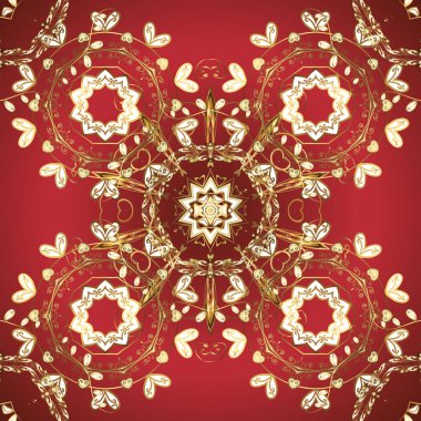 Vektör doğu süsü. Barok tarzında kusursuz bir doğulu süsü. Kahverengi, kırmızı ve beyaz renklerde altın desenli altın elementler. Geleneksel klasik altın desen.