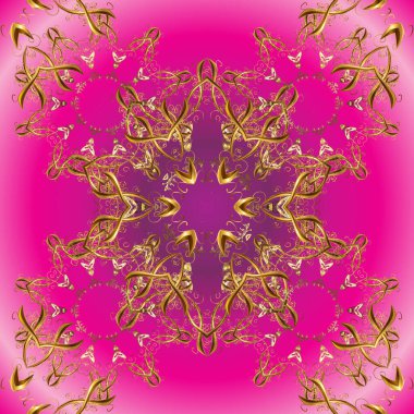 Gösterişli süs bahçesi. Sonsuz. Vektör çizimi. Çizim, karalama, karalama. Pembe ve morumsu renklerde bir resim. Çiçek deseni. Çiçeksiz arkaplan.