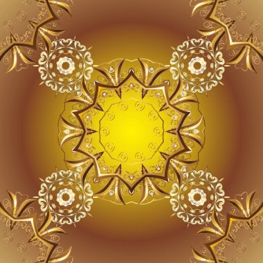 Klasik kusursuz vektör deseni. Klasik klasik klasik arka plan. Fantezi güzel illüstrasyon. Damask oryantasyon süsü. Kumaş, çizim ve ambalaj için doğu sarı ve kahverengi süslemeleri.