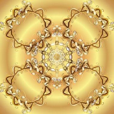 Klasik lüks, eski moda İspanyol süsü, eskizler için kraliyet Victoria dönemi kusursuz dokusu, ambalaj. Vektör. Bej ve sarı renkli bir resim. Vektör şirin, pürüzsüz kalıp arkaplanı.