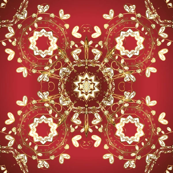 ベクトル東洋の装飾 バロック様式のシームレスな東洋の装飾 黄金の要素と茶色 赤と白の色に黄金のパターン 伝統的な金の文様 — ストックベクタ