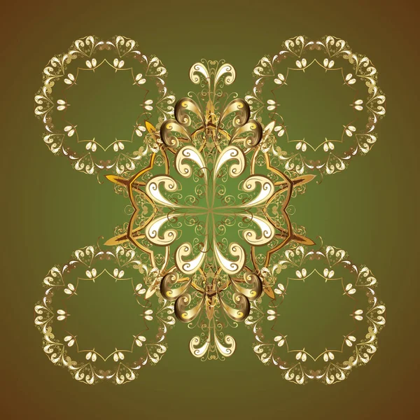 Naadloos Patroon Oosterse Ornament Bloementegels Gouden Patroon Beige Bruine Groene — Stockvector