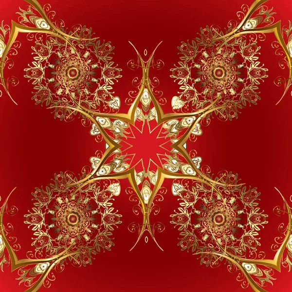古色古香的无缝图案上的红色和棕色与金元素 2019年圣诞节 — 图库矢量图片