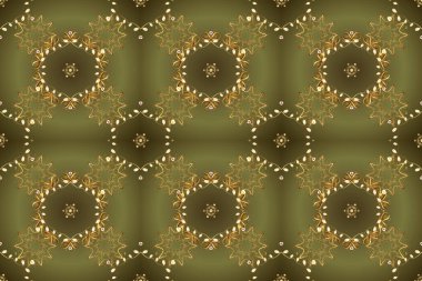 Raster yeşil ve kahverengi yapraklı arka plan, güzel yapraklar, çiçekler, girdaplar, karmaşık güzellikteki süsler. Klasik tarzda hem de. Yeşillik, hoş, dikişsiz desen. Raster illüstrasyonu.