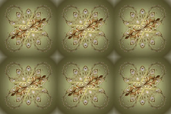 Seamless golden pattern. Golden pattern on neutral and beige colors with golden elements. Raster oriental ornament.