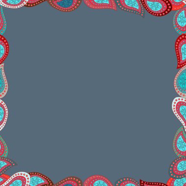 Vektör çizimi. Kırmızı, nötr ve mavi arkaplan üzerine soyut karalamalarla kusursuz düz tasarım. Renkli desen.