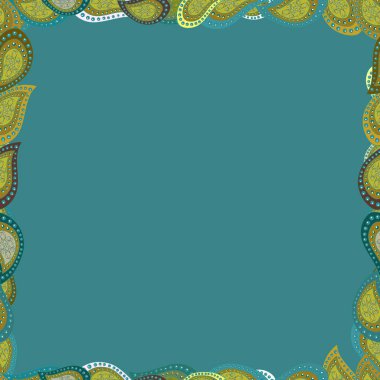 Vektör çizimi. Çerçeve. Sarı, mavi ve yeşil renkli bir resim. Kusursuz desen.